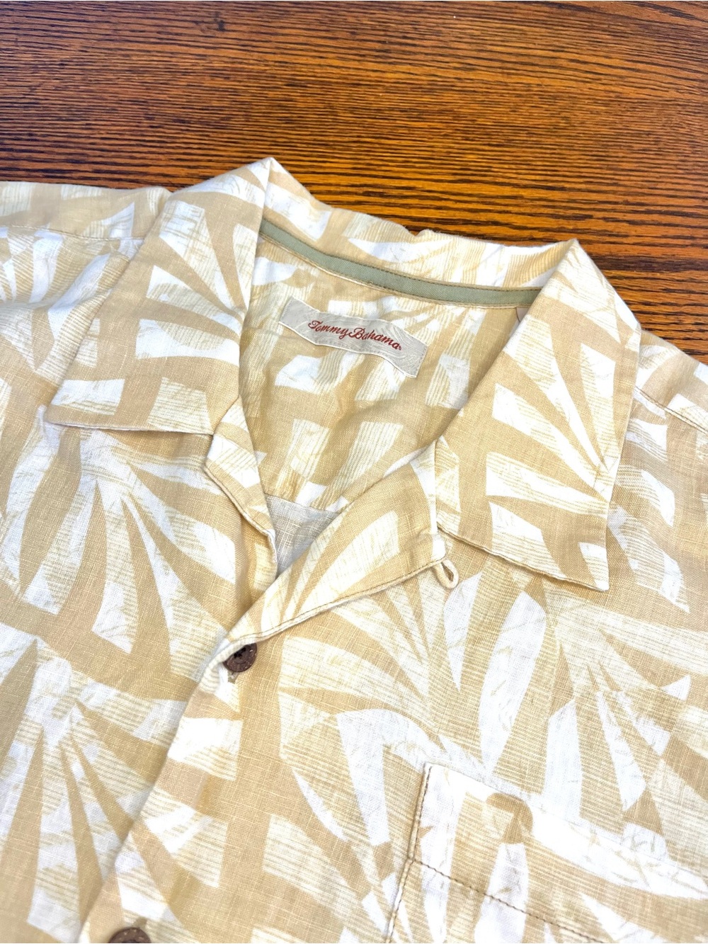 Tommy Bahama Camp Shirt Mens XLX Yellow Orange Floral Linen Button Up Vacation